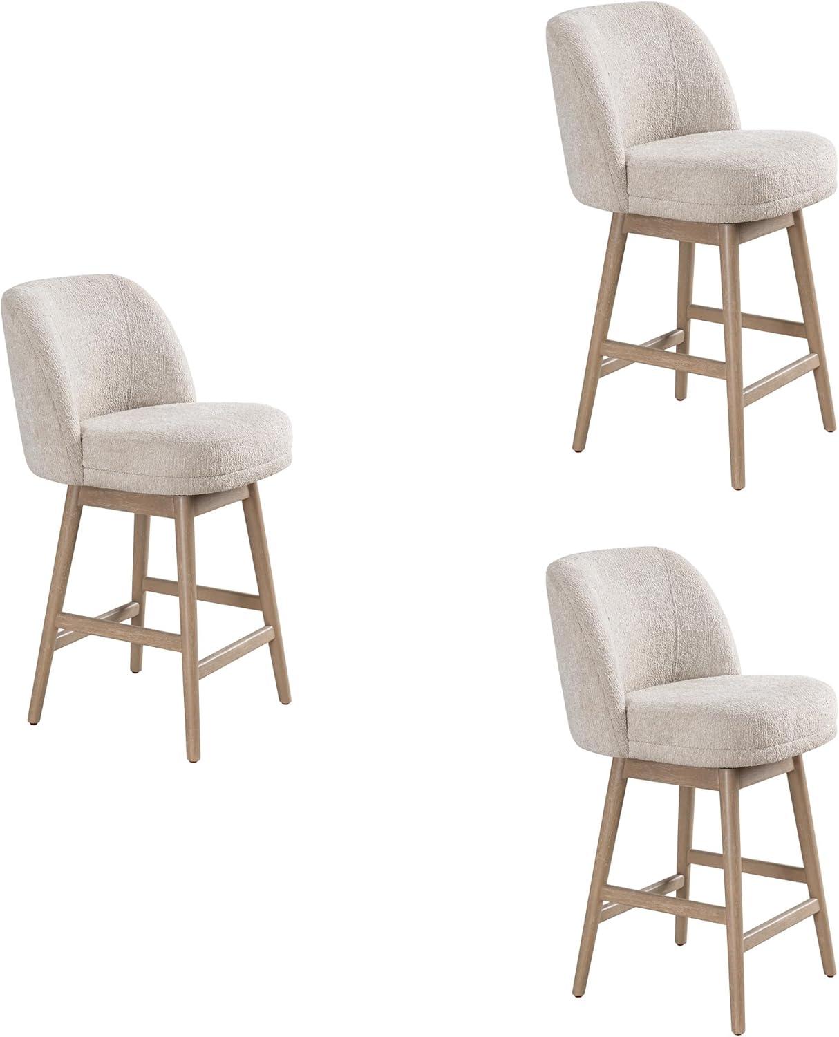 image:imageArmen Living Sadie Solid Wood Upholstered 26 Counter Height Swivel Barstool with Ancient Stone Fabric Seat Set of 3