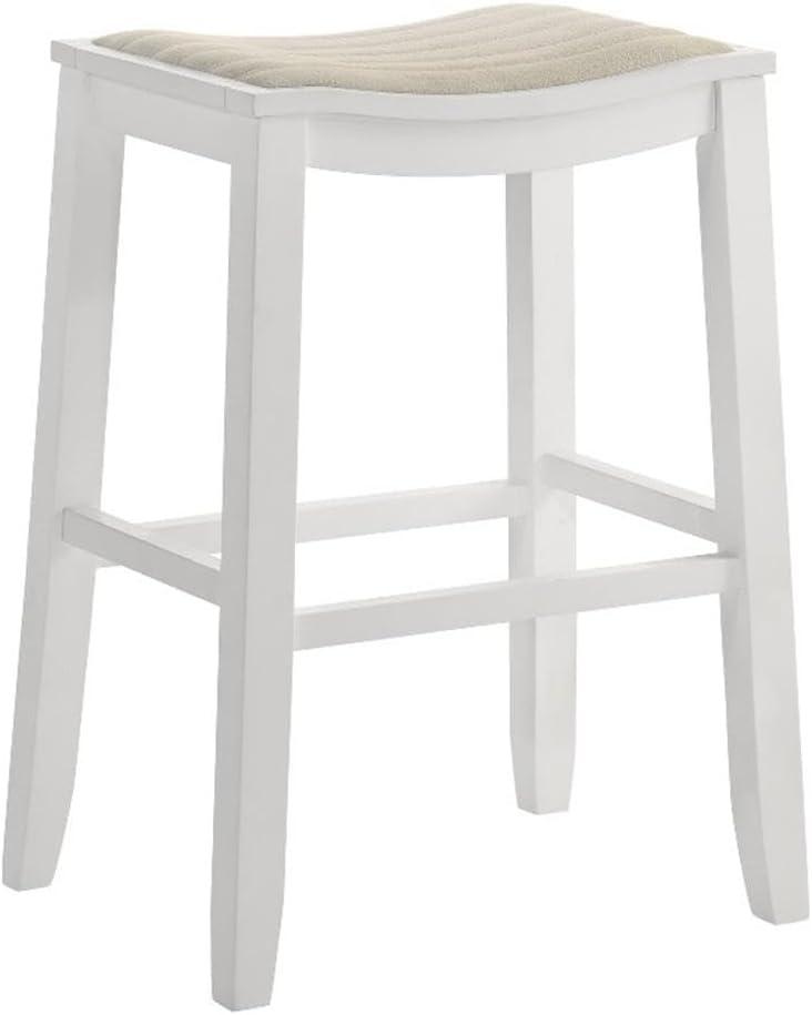 image:imageIyani Coastal Modern Wood Counter Height Kitchen Bar Stool in White Finish with Dune Cloud Fabric Upholstered Seat Set of 4TaupeWhite