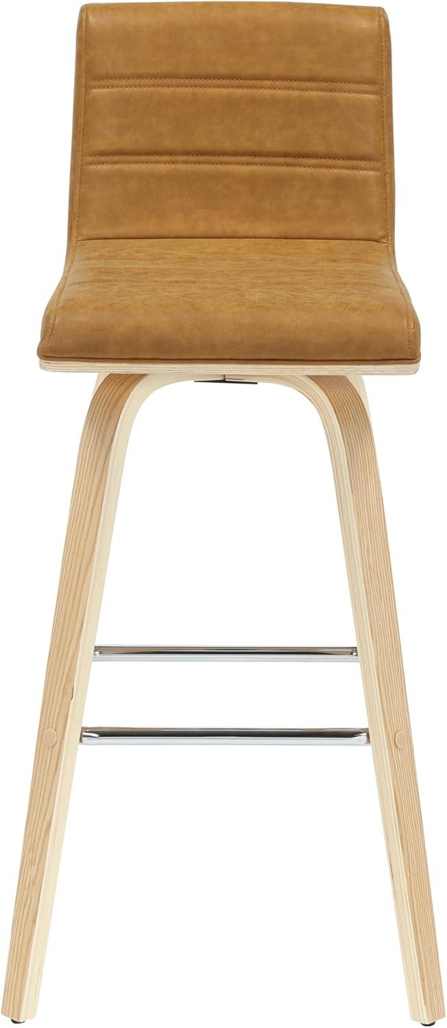 image:imageVienna 395 in H Swivel Bar Height Vintage Dark Brown Square Back Wood Bar Stool with Faux Leather SeatCamelOak