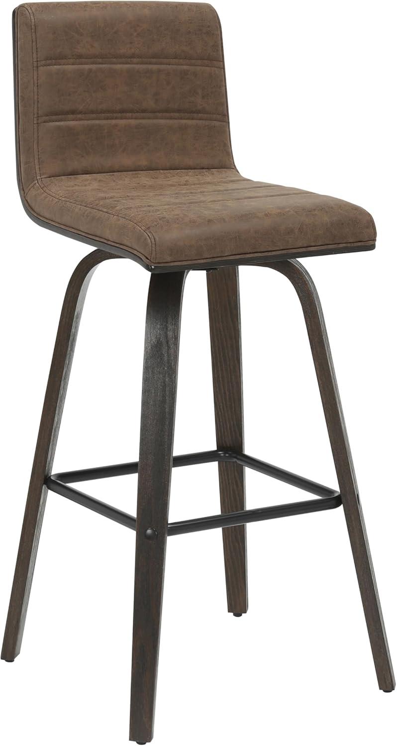 image:imageVienna 395 in H Swivel Bar Height Vintage Dark Brown Square Back Wood Bar Stool with Faux Leather SeatVintage Dark BrownEspresso