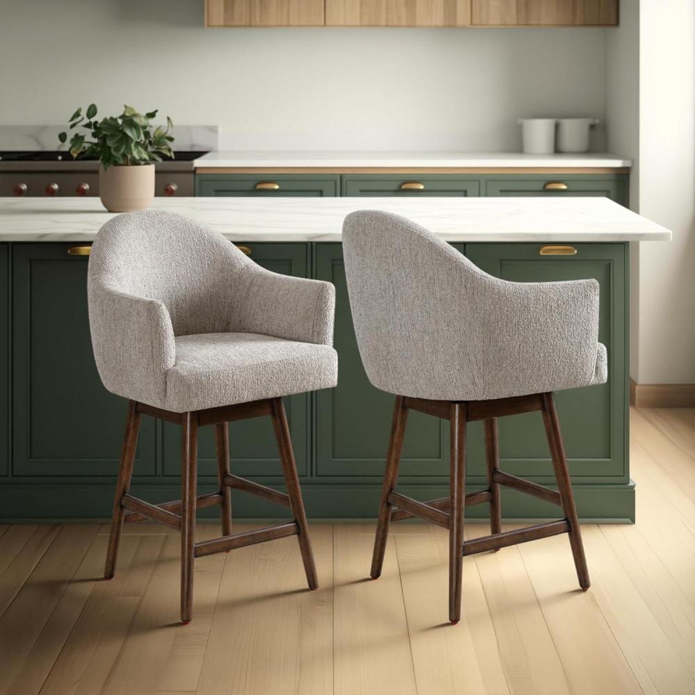 image:imageArmen Living Jaxon Brown Solid Wood Upholstered 26 Counter Height Swivel Barstool with Morning Fog Fabric Seat Set of 2