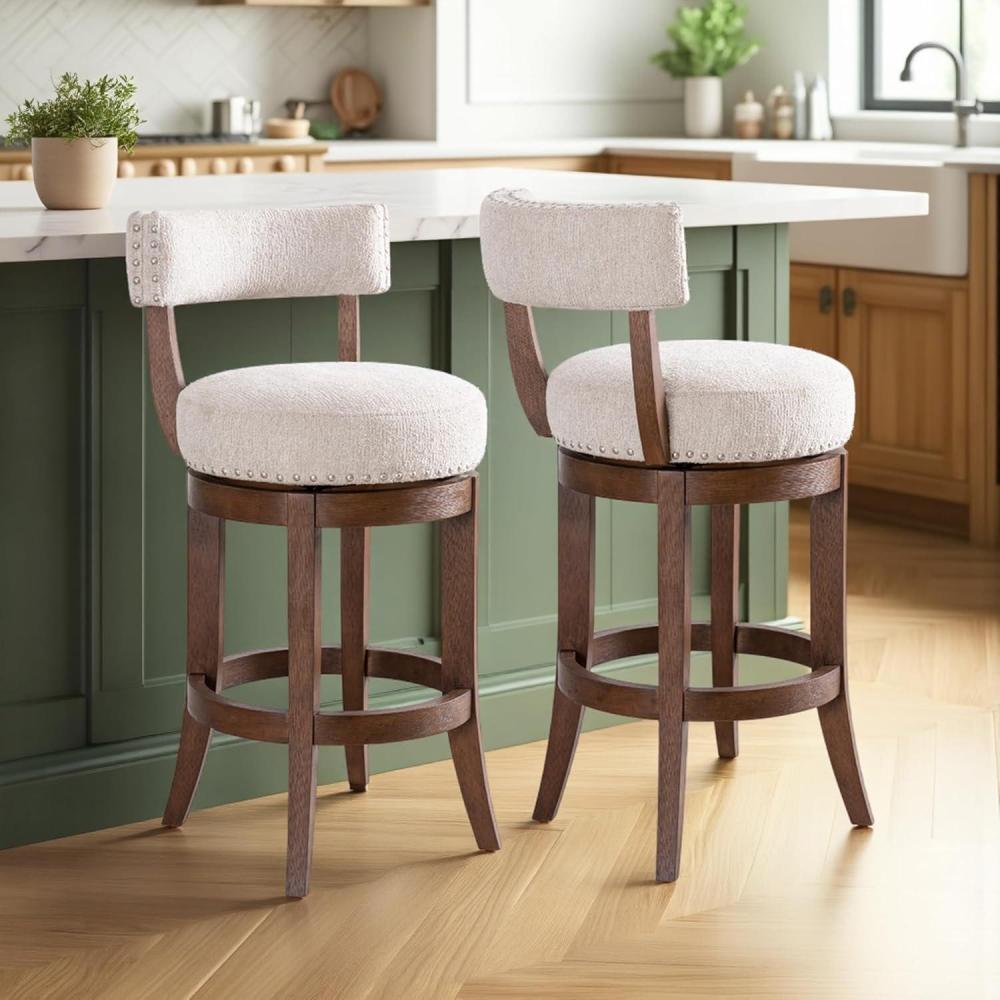image:imageArmen Living Mystic Brown Solid Wood Upholstered 26 Counter Height Swivel Barstool with Ancient Stone Fabric Seat Set of 2