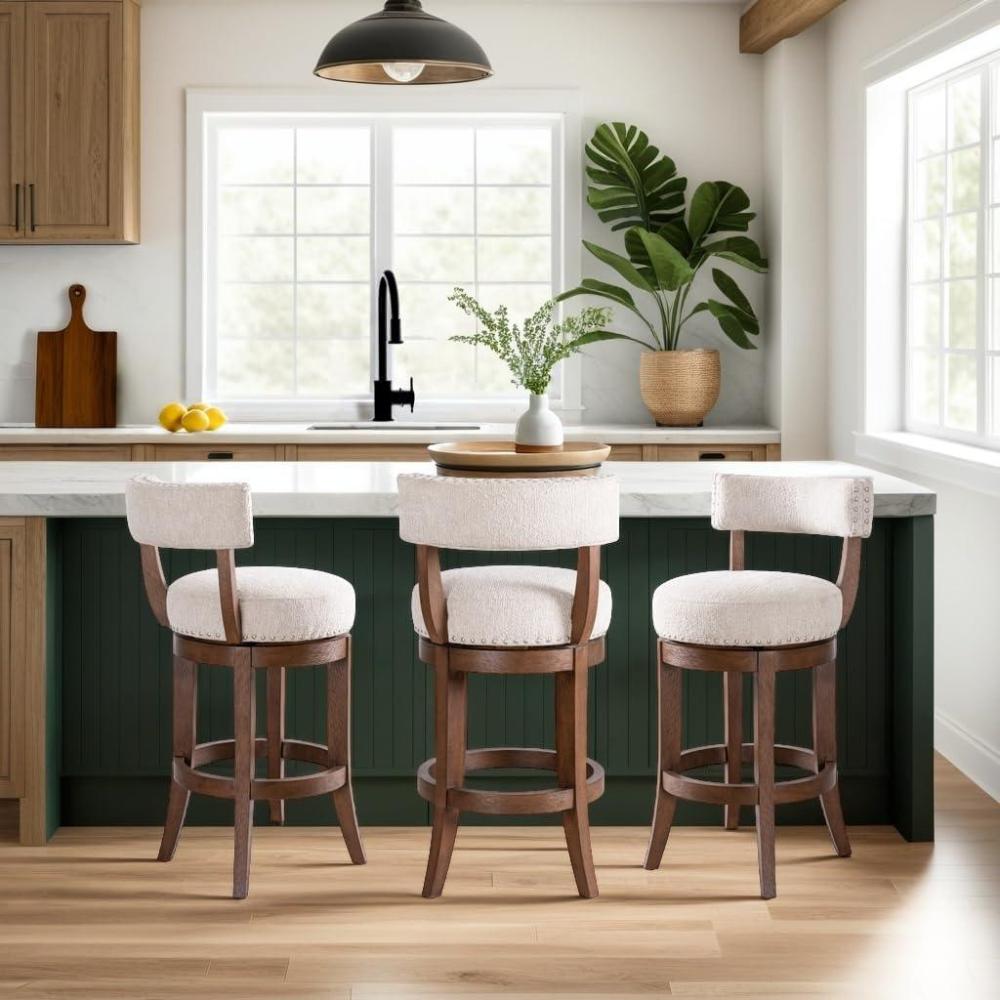 image:imageArmen Living Mystic Brown Solid Wood Upholstered 26 Counter Height Swivel Barstool with Ancient Stone Fabric Seat Set of 3