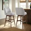 image:imageArmen Living Sadie Brown Solid Wood Upholstered 30 Bar Height Swivel Barstool with Taupe Fabric Seat  Set of 2