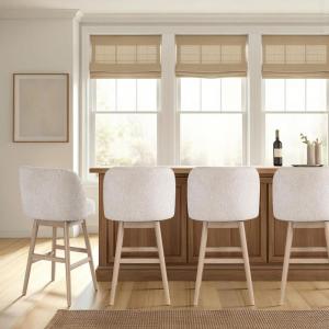 Armen Living Sadie Solid Wood Upholstered 30″ Bar Height Swivel Barstool with Ancient Stone Fabric Seat – Set of 4