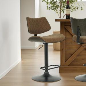 Leland Adjustable Swivel Vintage Taupe Curved Back Wood Bar Stool with Faux Leather Seat Set of 4(Vintage Dark Brown/Espresso)