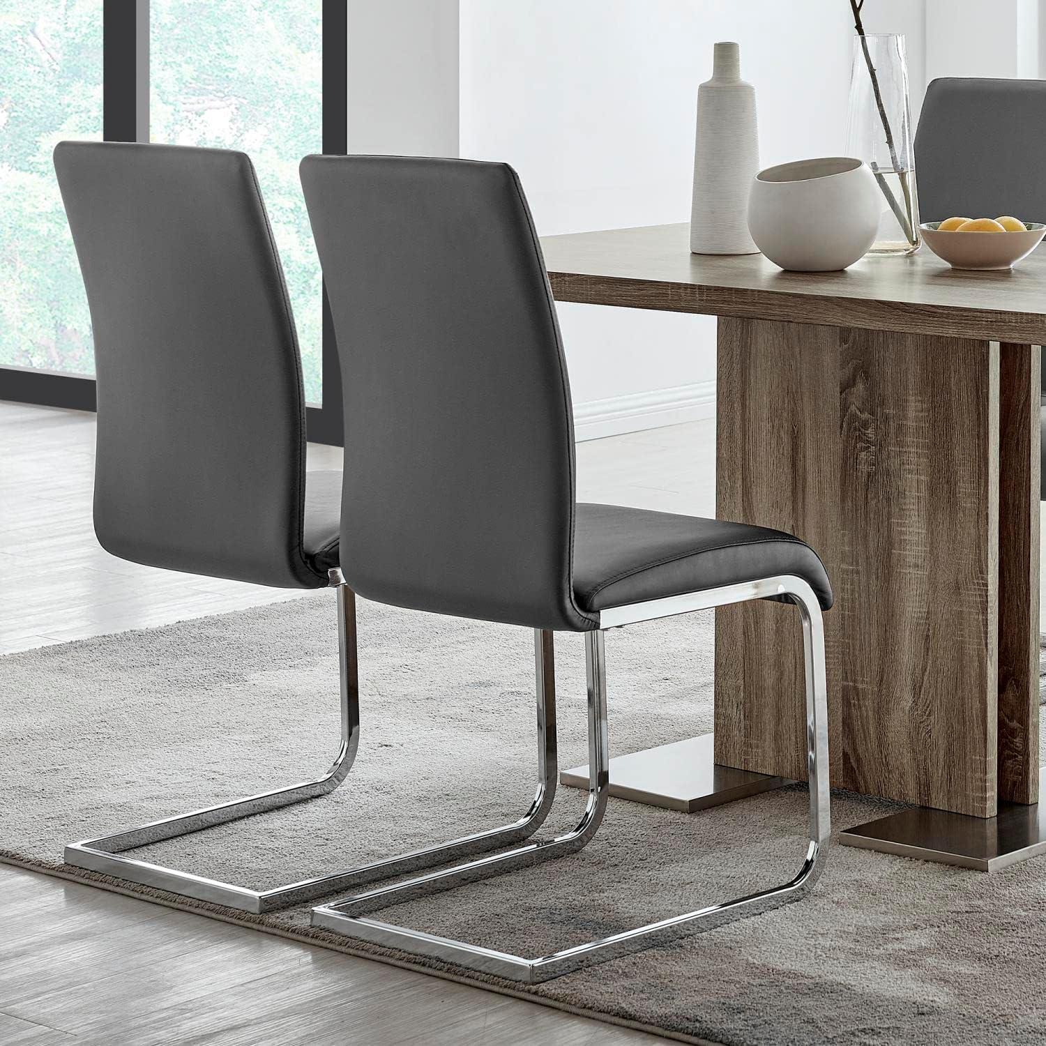 image:imageArmen Living Amanda Dining Grey faux leather with Chrome finish Kitchen amp Dining Chair Set of 2 HeightGrey