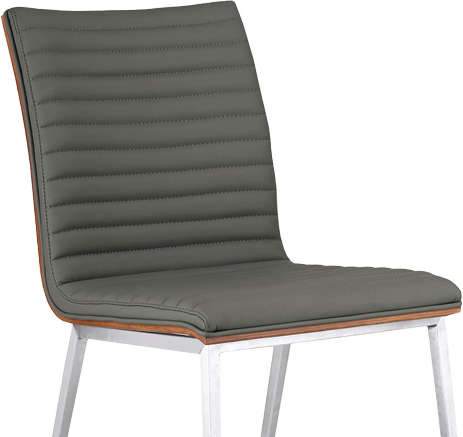 image:imageArmen Living Caf Brushed Stainless Steel Dining Chair in Gray Faux Leather with Walnut Back Set of 4