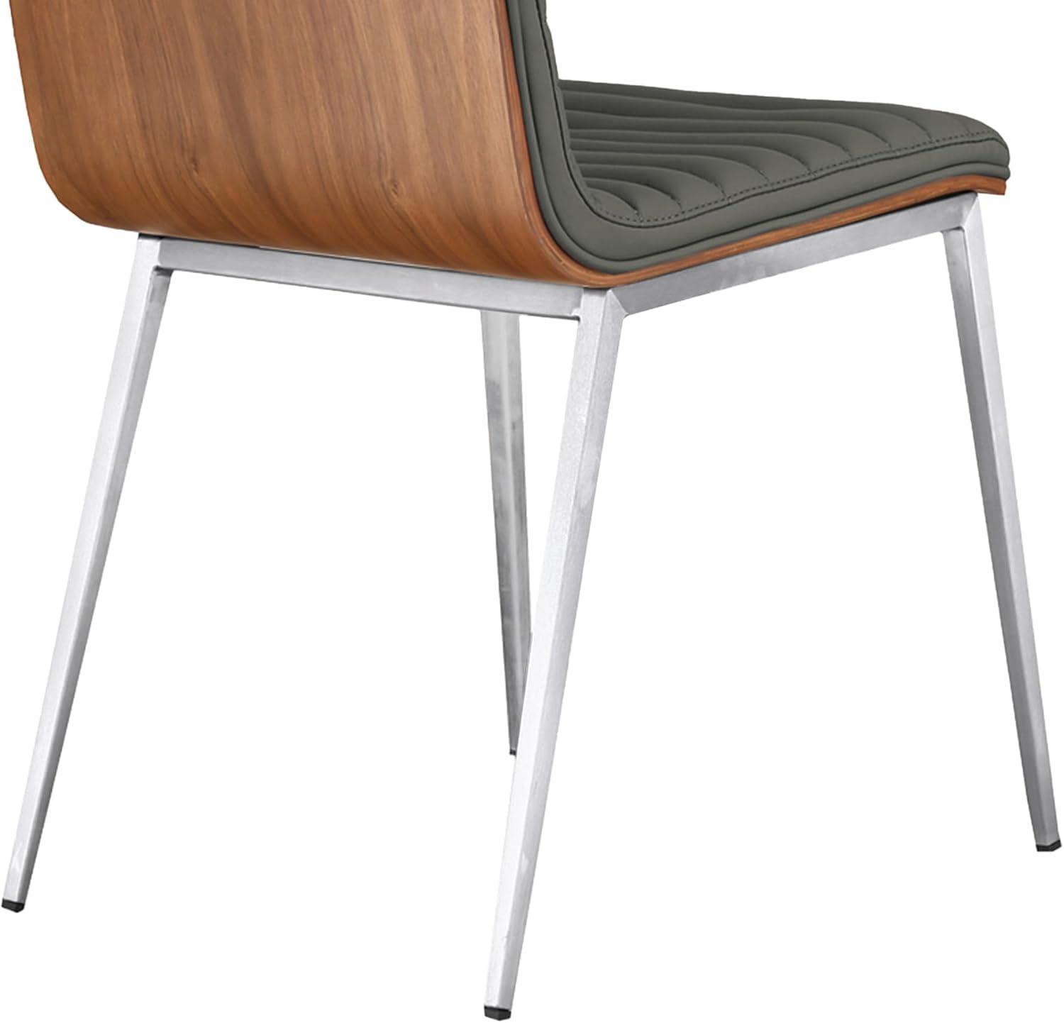 image:imageArmen Living Caf Brushed Stainless Steel Dining Chair in Gray Faux Leather with Walnut Back Set of 4