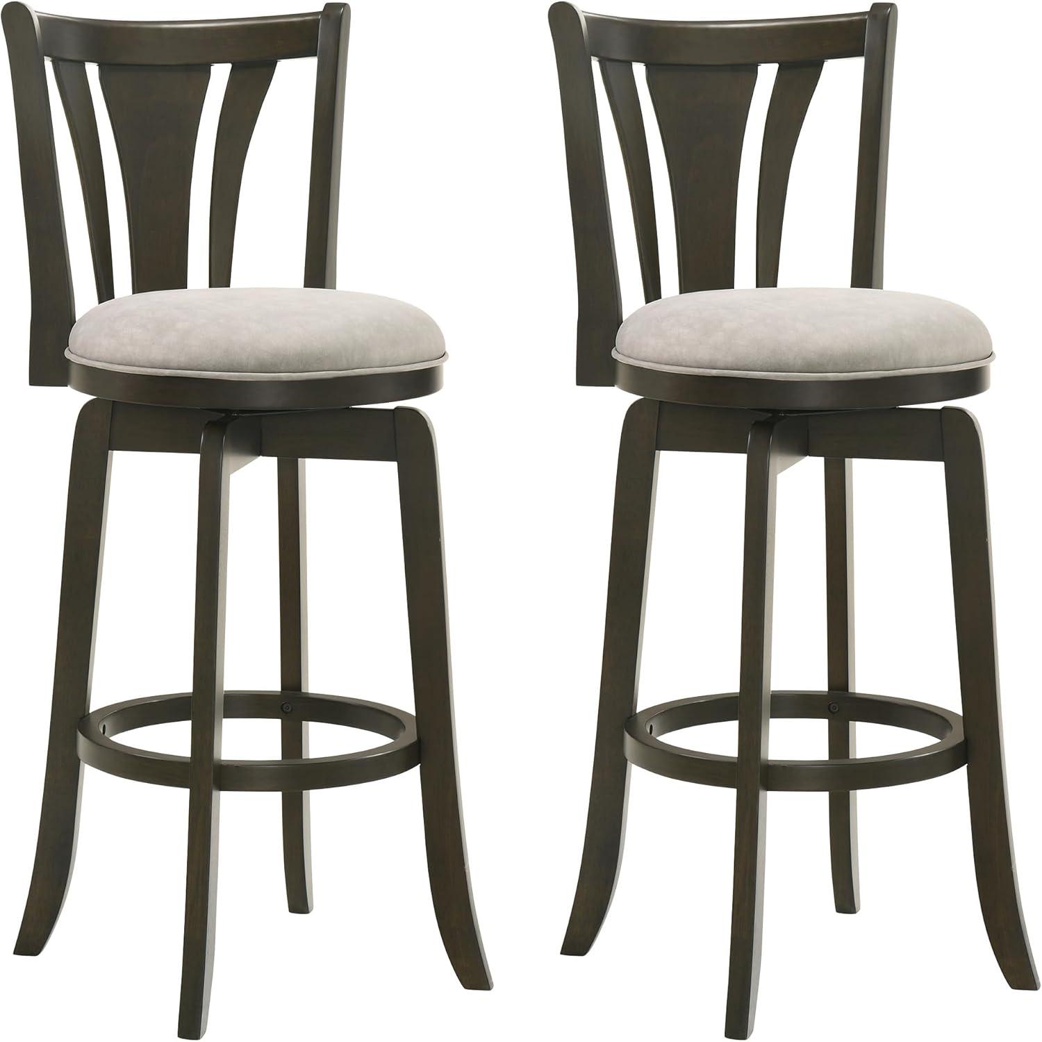 image:imageArmen Living Elle 30 in Dark Roast Bar Height Rubberwood Swivel Barstool with Grey Fabric Seat Set of 2
