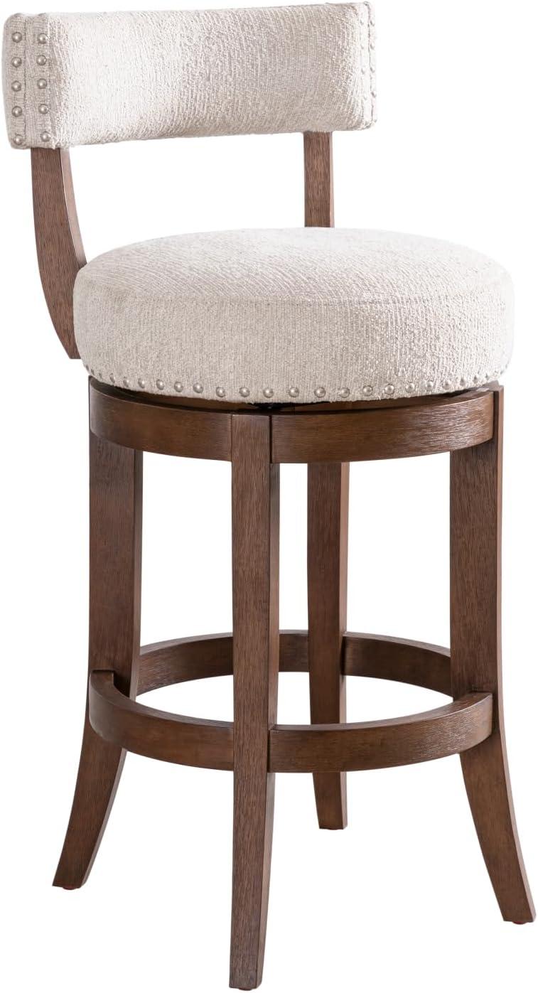 image:imageArmen Living Mystic Brown Solid Wood Upholstered 26 Counter Height Swivel Barstool with Ancient Stone Fabric Seat Set of 4