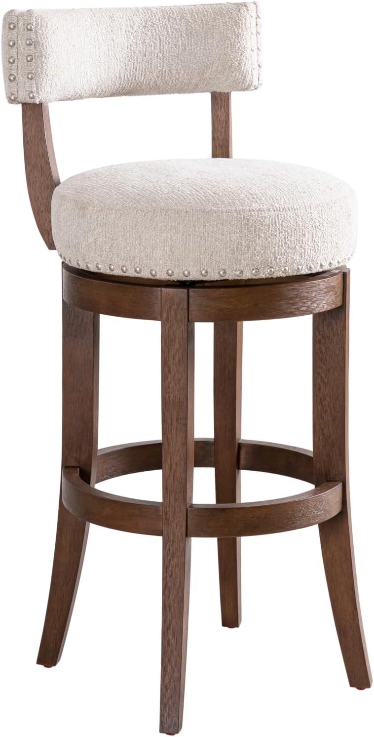 image:imageArmen Living Mystic Brown Solid Wood Upholstered 30 Bar Height Swivel Barstool with Ancient Stone Fabric Seat Set of 3