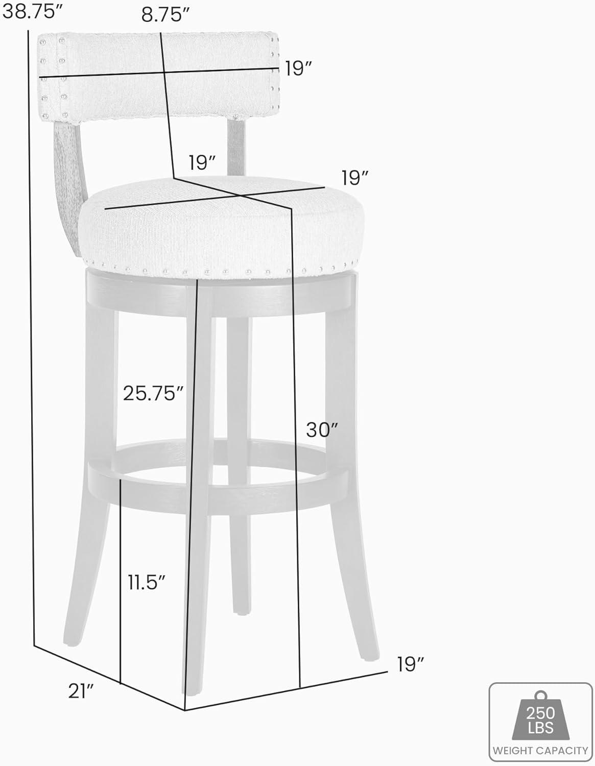 image:imageArmen Living Mystic Brown Solid Wood Upholstered 30 Bar Height Swivel Barstool with Ancient Stone Fabric Seat Set of 3