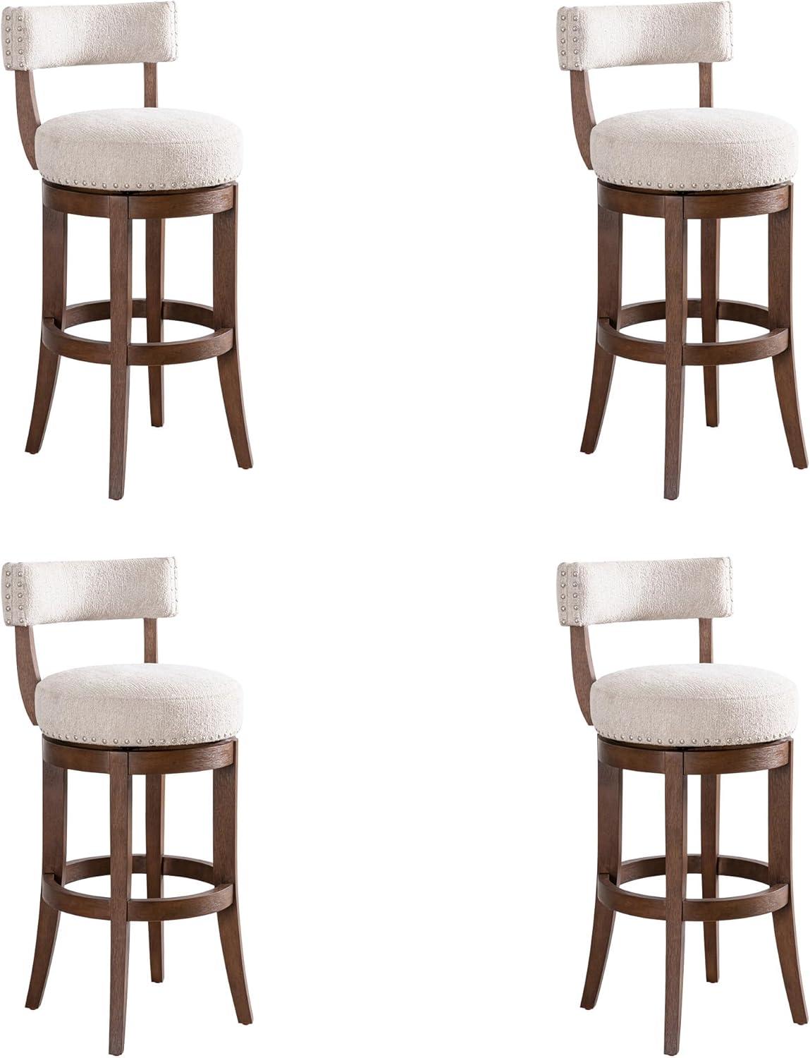 image:imageArmen Living Mystic Brown Solid Wood Upholstered 30 Bar Height Swivel Barstool with Ancient Stone Fabric Seat Set of 4