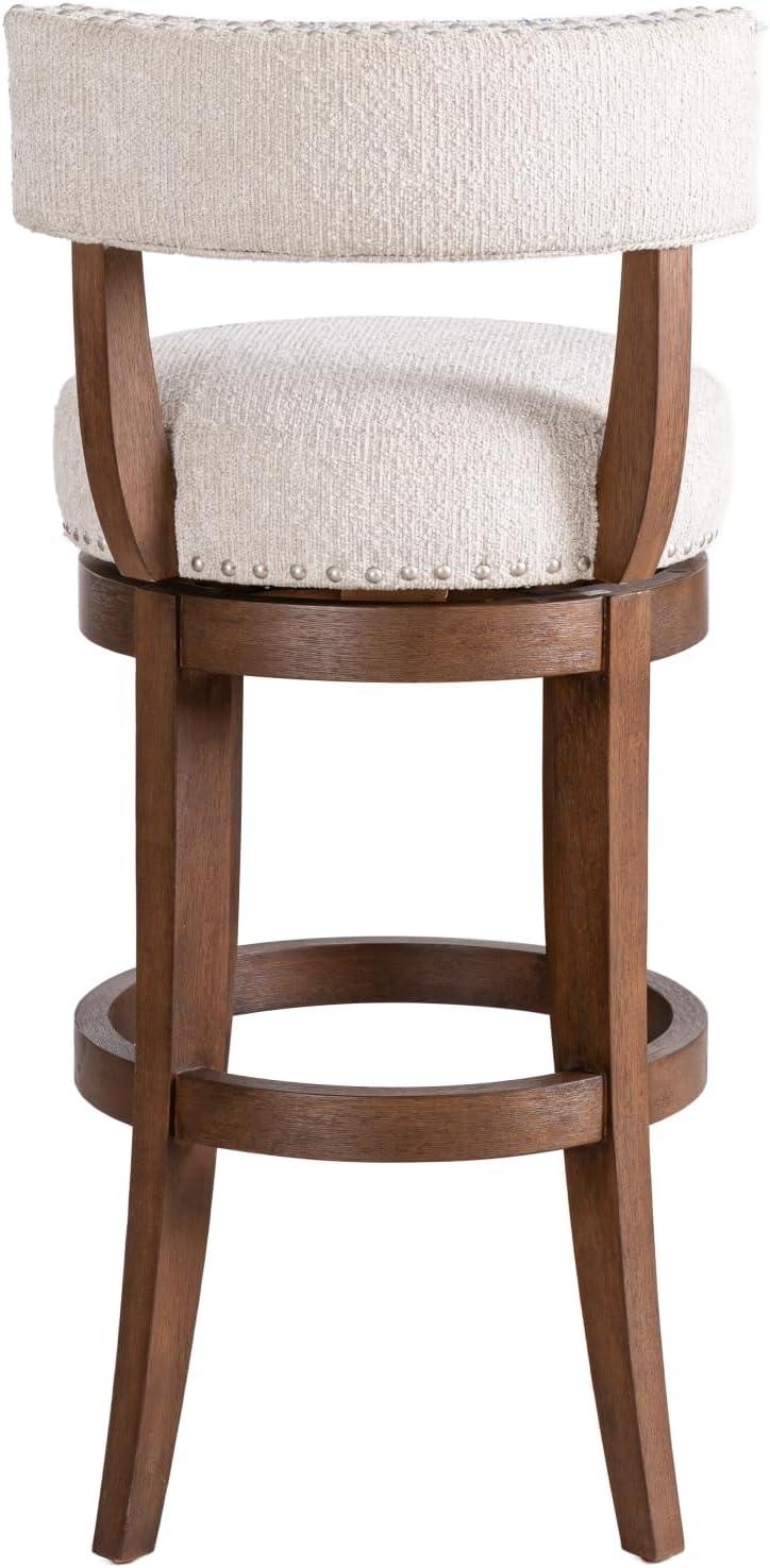 image:imageArmen Living Mystic Brown Solid Wood Upholstered 30 Bar Height Swivel Barstool with Ancient Stone Fabric Seat Set of 4