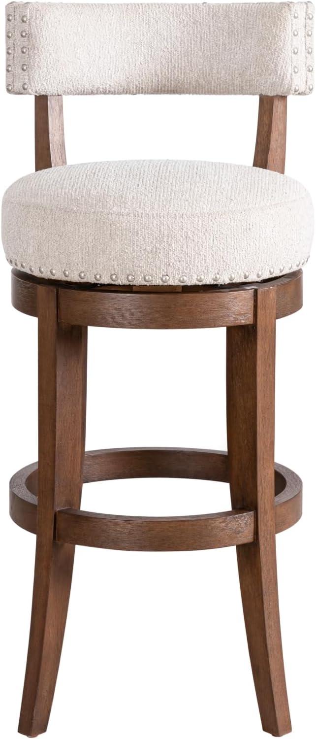 image:imageArmen Living Mystic Brown Solid Wood Upholstered 30 Bar Height Swivel Barstool with Ancient Stone Fabric Seat Set of 4