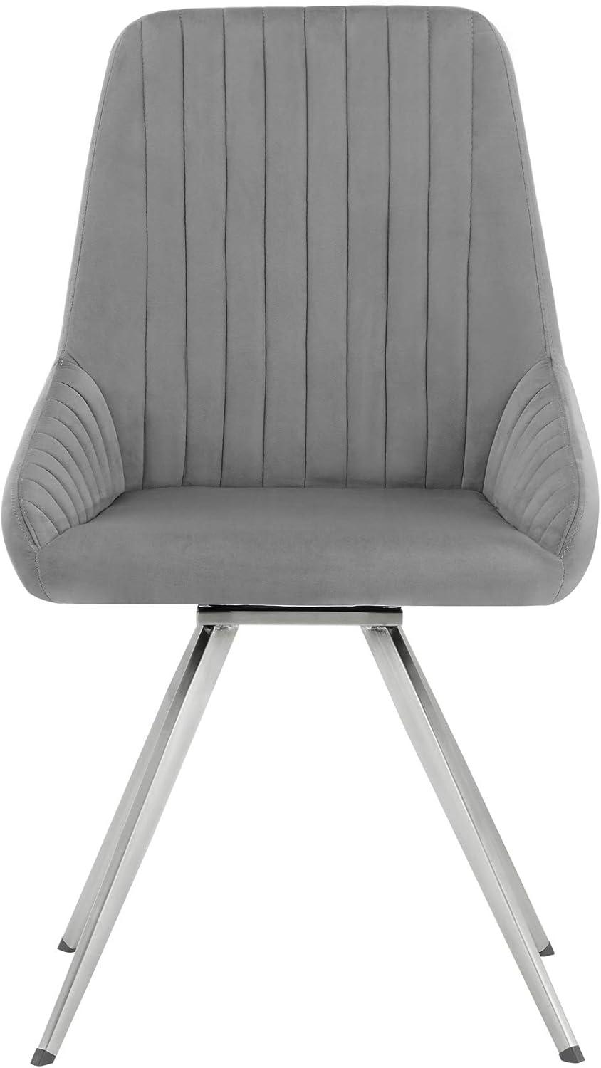 image:imageArmen Living Skye Swivel Gray Velvet and Brushed Stainless Steel Dining Room Chairs Set of 2