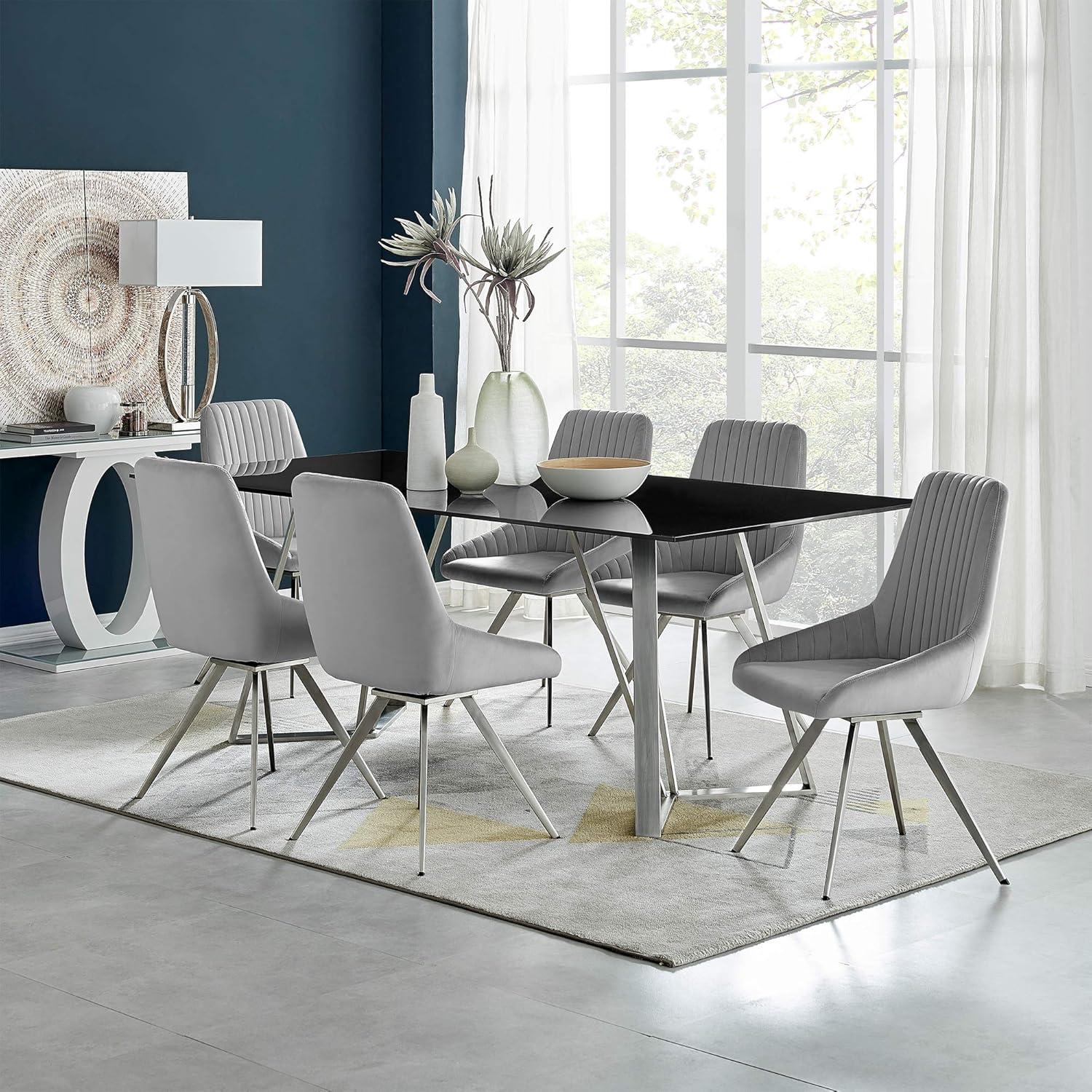 image:imageArmen Living Skye Swivel Gray Velvet and Brushed Stainless Steel Dining Room Chairs Set of 2
