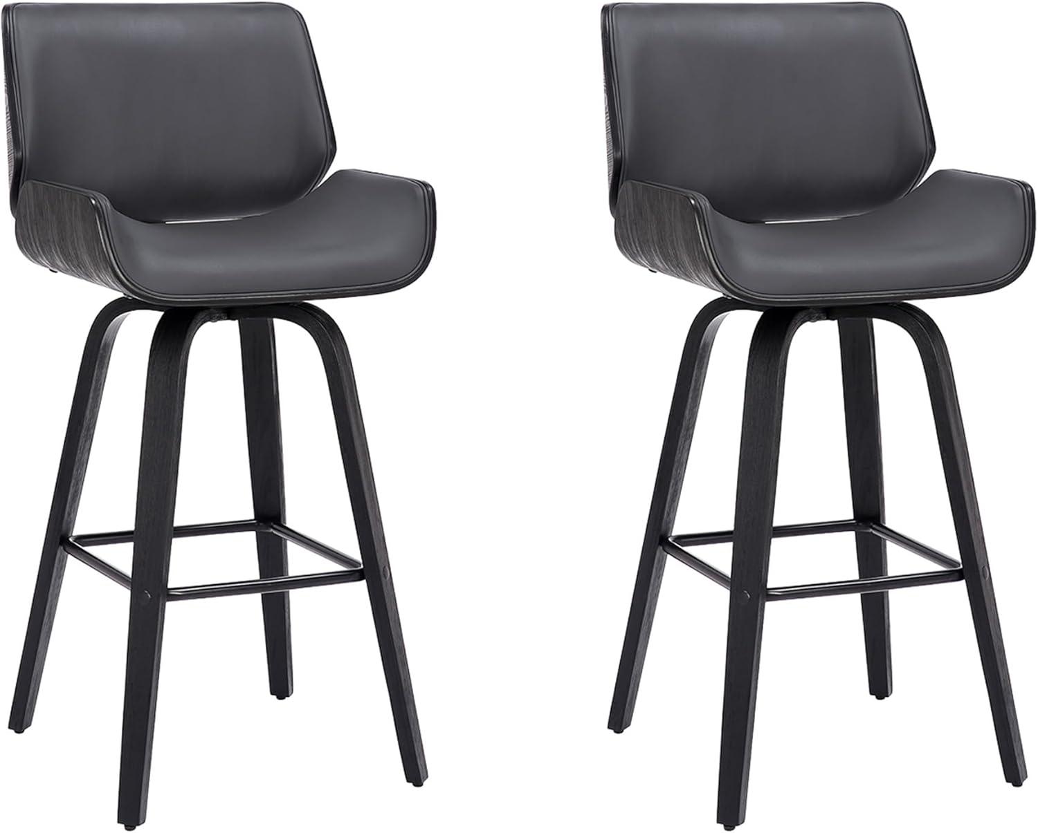 image:imageArmen Living Tyler 30 Bar Height Swivel Gray Faux Leather and Black Wood Bar Stool Set of 2