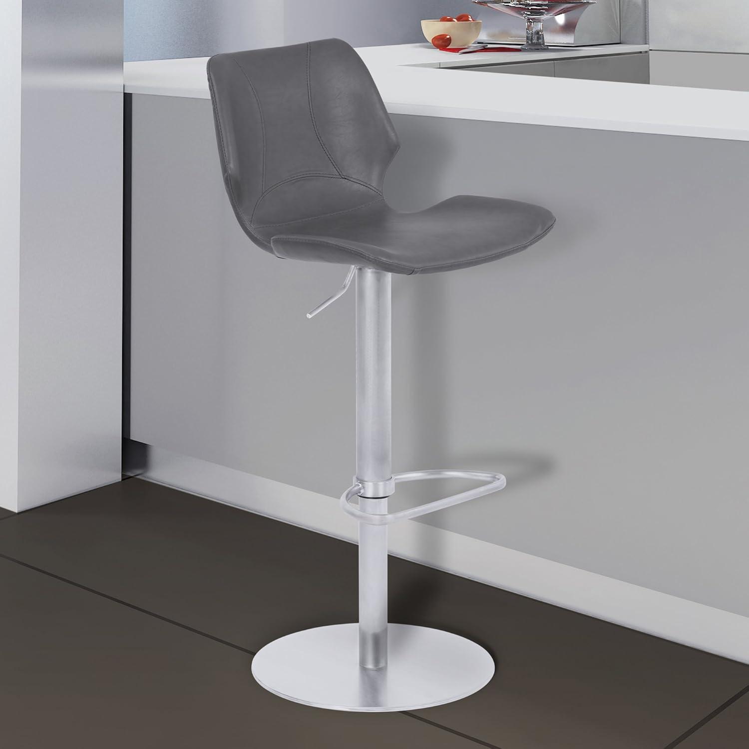 image:imageArmen Living Zuma Swivel Adjustable Barstool in Vintage Coffee Faux Leather and Black Metal FinishVintage GrayChrome Finish