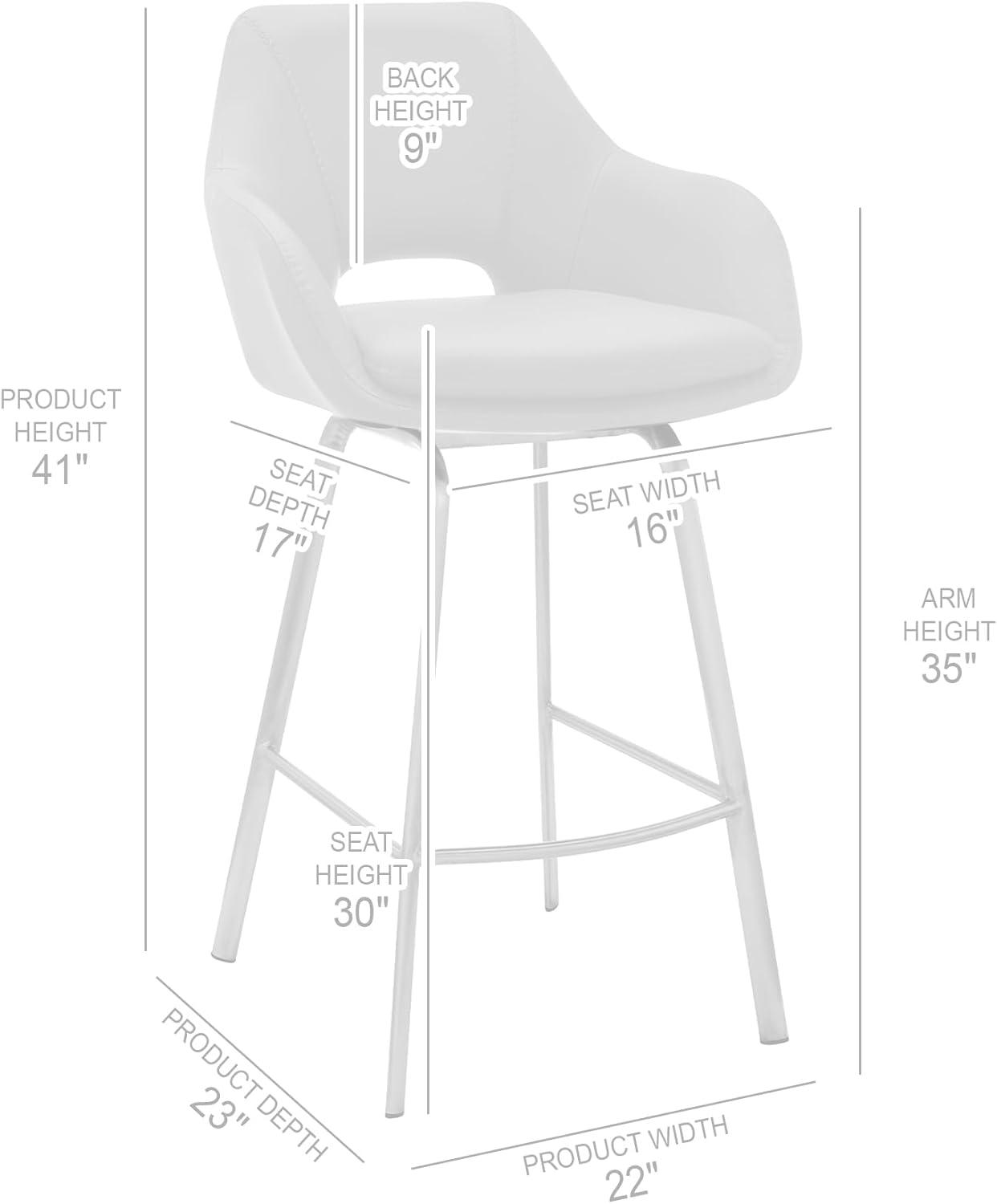 image:imageAura Gray Faux Leather and Brushed Stainless Steel Swivel 30 Bar StoolSet of 2White