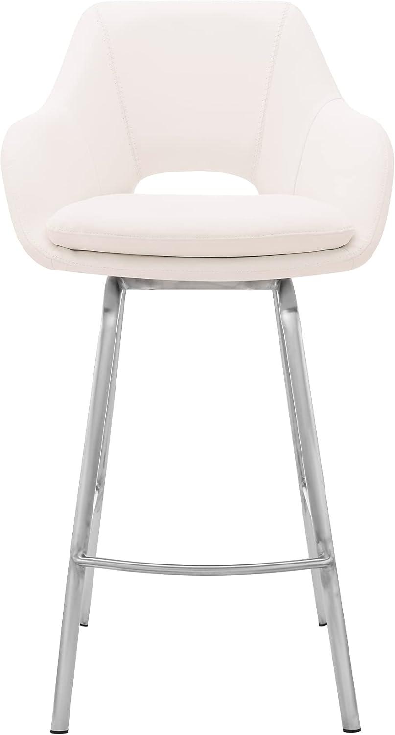 image:imageAura Gray Faux Leather and Brushed Stainless Steel Swivel 30 Bar StoolSet of 2White