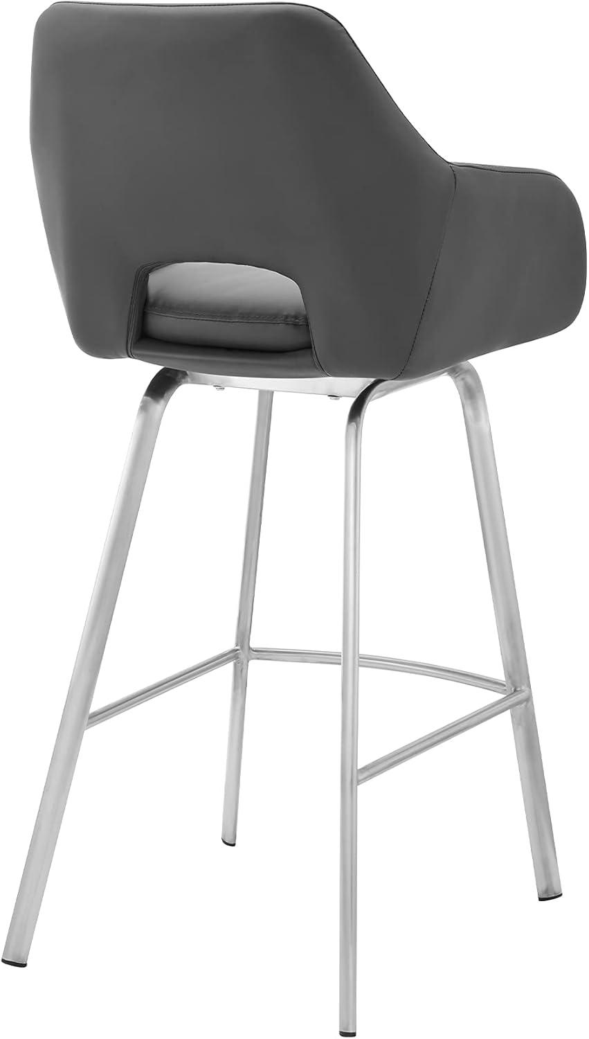 image:imageAura Gray Faux Leather and Brushed Stainless Steel Swivel 30 Bar StoolSet of 3