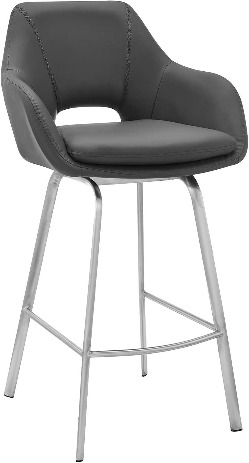 image:imageAura Gray Faux Leather and Brushed Stainless Steel Swivel 30 Bar StoolSet of 4