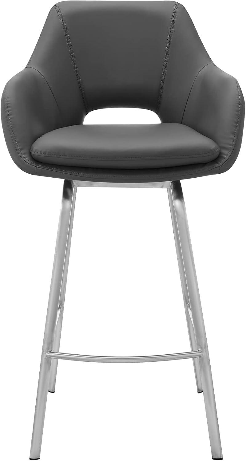 image:imageAura Gray Faux Leather and Brushed Stainless Steel Swivel 30 Bar StoolSet of 4