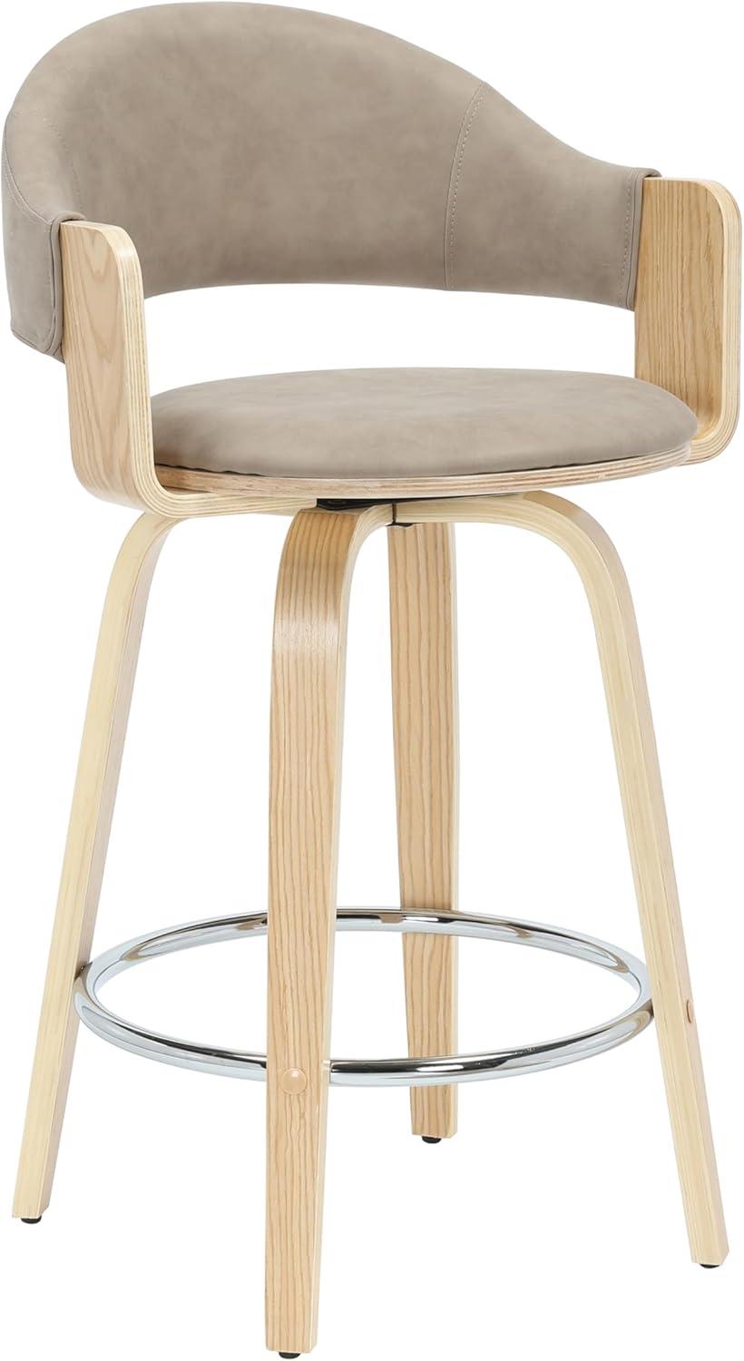 image:imageDaxton 36 in H Swivel Counter Height Vintage Dark Brown Round Back Wood Bar Stool with Faux Leather Seat Set of 2Vintage TaupeOak
