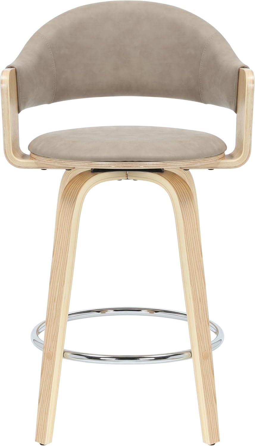 image:imageDaxton 36 in H Swivel Counter Height Vintage Dark Brown Round Back Wood Bar Stool with Faux Leather Seat Set of 2Vintage TaupeOak