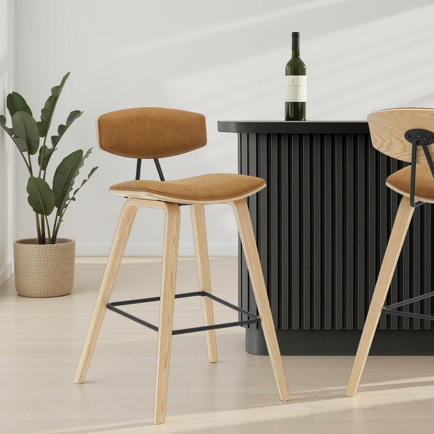 image:imageFox 38 in H Bar Height Vintage Green Curved Back Wood Bar Stool with Faux Leather Seat Set of 4CamelOak