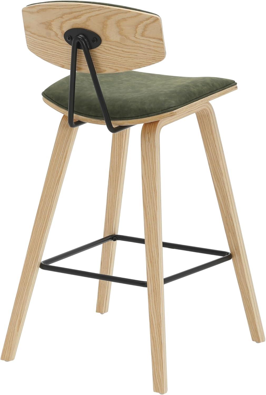 image:imageFox 38 in H Bar Height Vintage Green Curved Back Wood Bar Stool with Faux Leather Seat Set of 4Vintage GreenOak