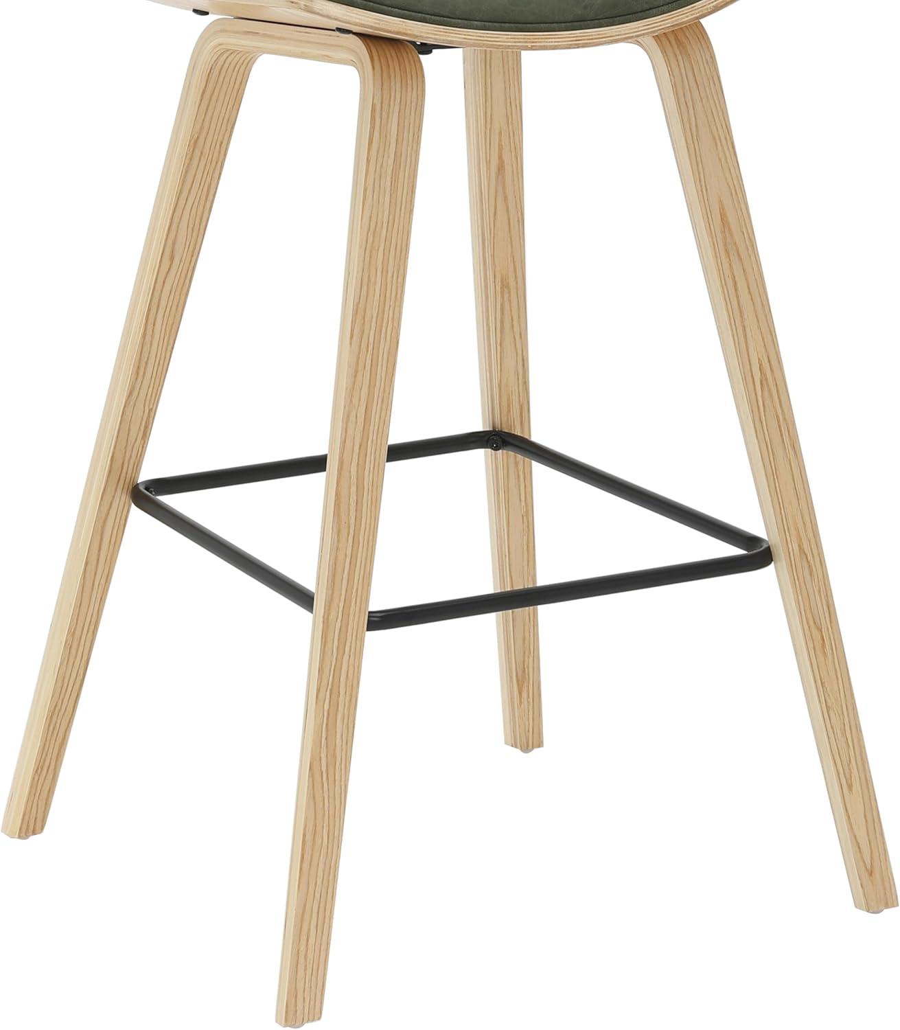 image:imageFox 38 in H Bar Height Vintage Green Curved Back Wood Bar Stool with Faux Leather Seat Set of 4Vintage GreenOak