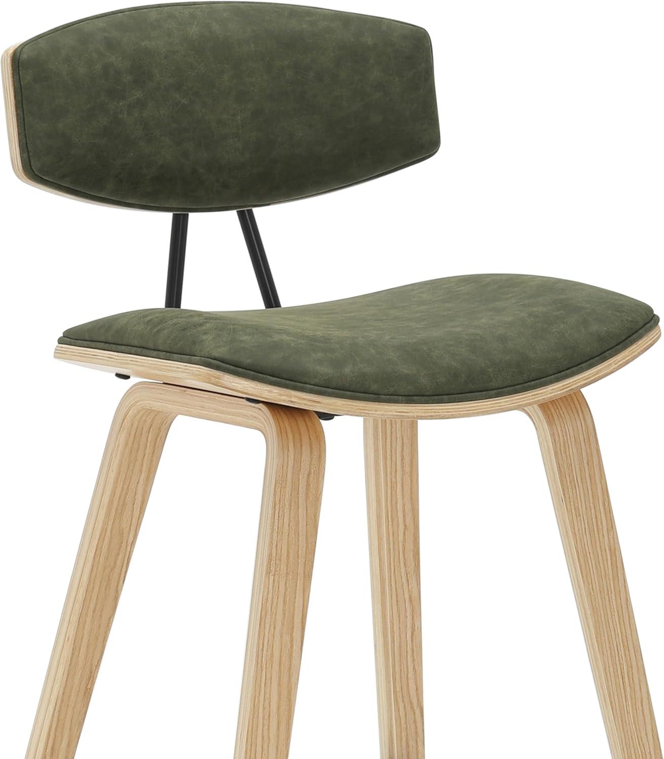 image:imageFox 38 in H Bar Height Vintage Green Curved Back Wood Bar Stool with Faux Leather Seat Set of 4Vintage GreenOak