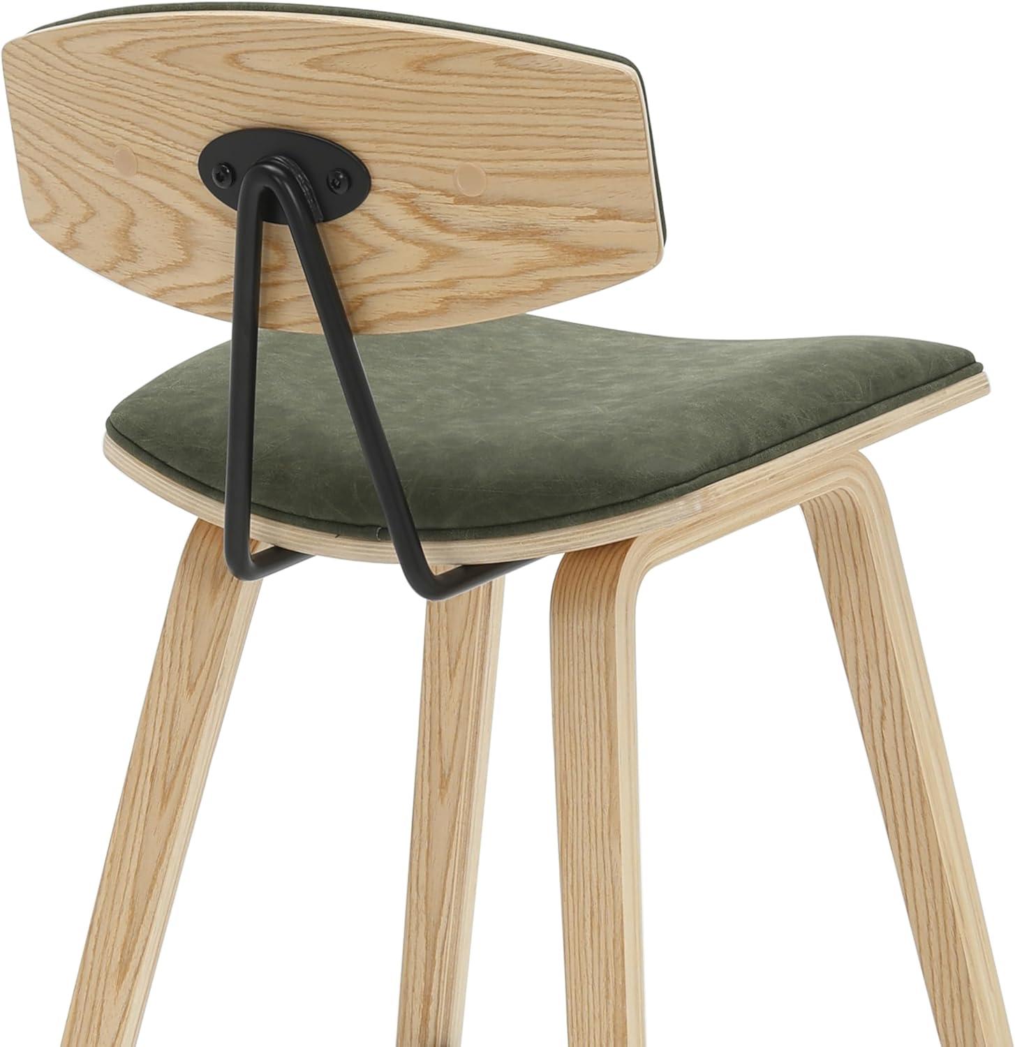 image:imageFox 38 in H Bar Height Vintage Green Curved Back Wood Bar Stool with Faux Leather Seat Set of 4Vintage GreenOak