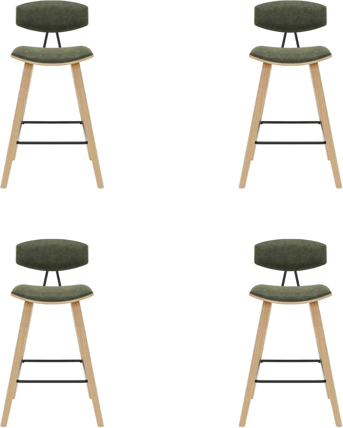 image:imageFox 38 in H Bar Height Vintage Green Curved Back Wood Bar Stool with Faux Leather Seat Set of 4Vintage GreenOak