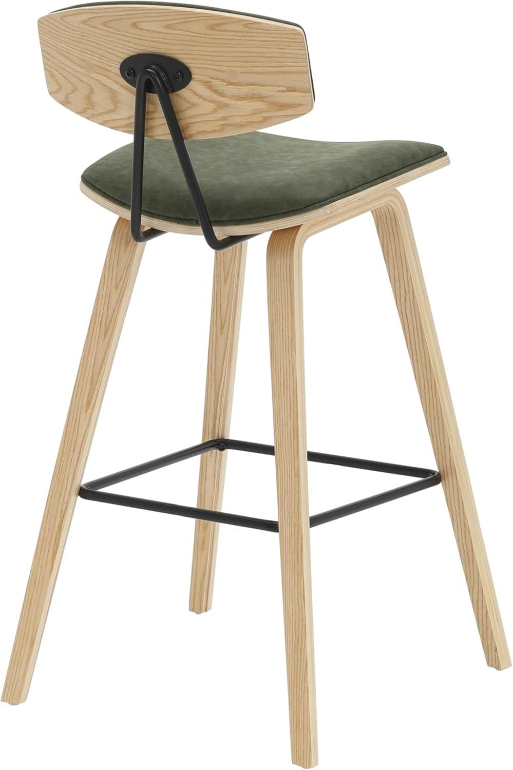 image:imageFox 38 in H Bar Height Vintage Green Curved Back Wood Bar Stool with Faux Leather Seat Set of 4Vintage GreenOak