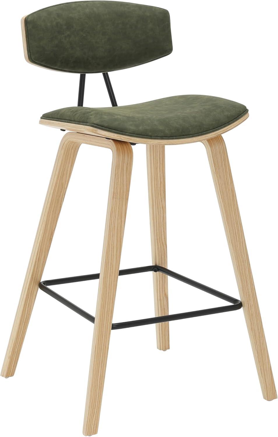image:imageFox 38 in H Bar Height Vintage Green Curved Back Wood Bar Stool with Faux Leather Seat Set of 4Vintage GreenOak