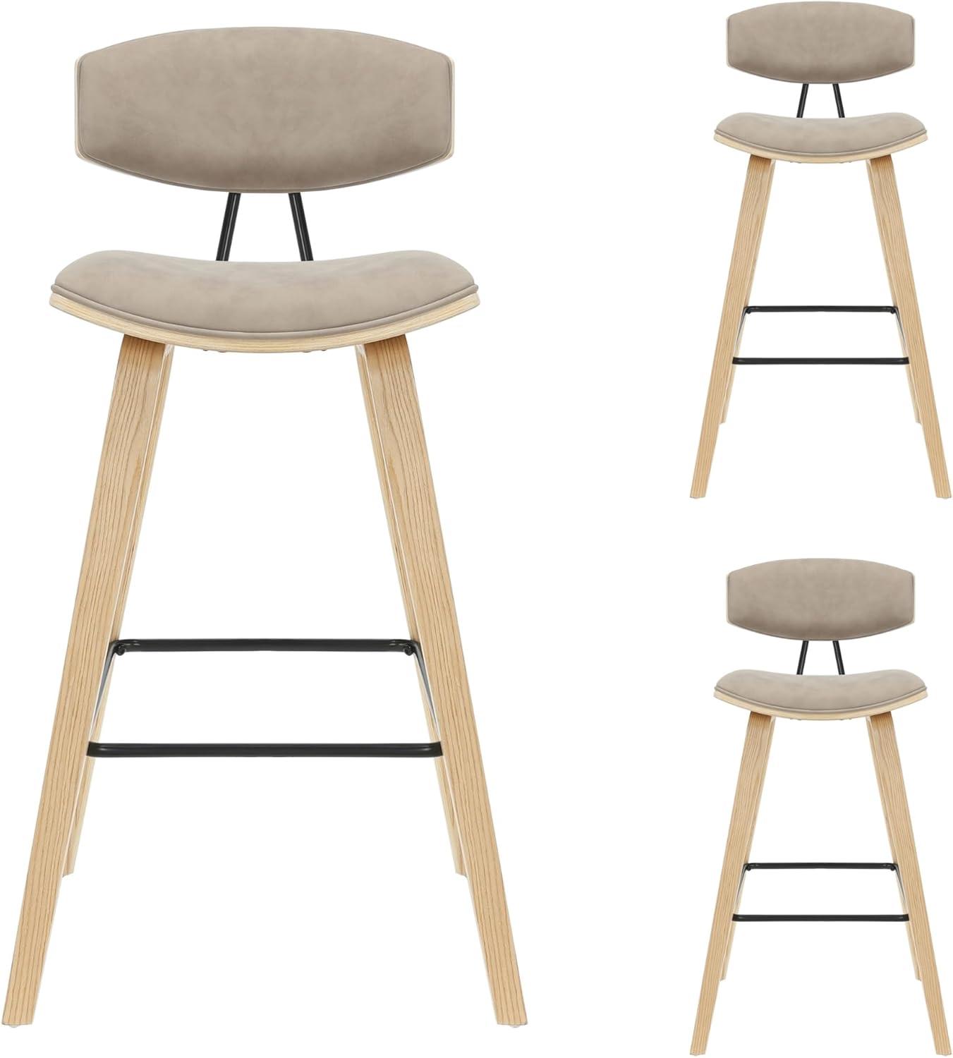image:imageFox 38 in H Bar Height Vintage Green Curved Back Wood Bar Stool with Faux Leather Seat Set of 4Vintage TaupeOak