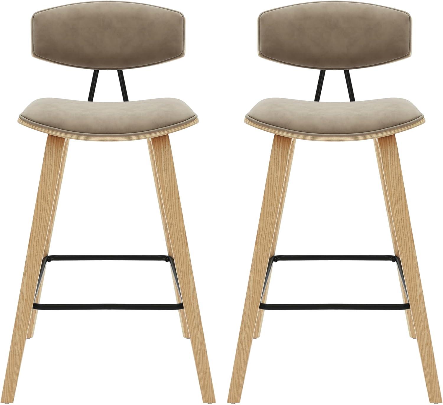 image:imageFox 38 in H Bar Height Vintage Green Curved Back Wood Bar Stool with Faux Leather Seat Set of 4Vintage TaupeOak