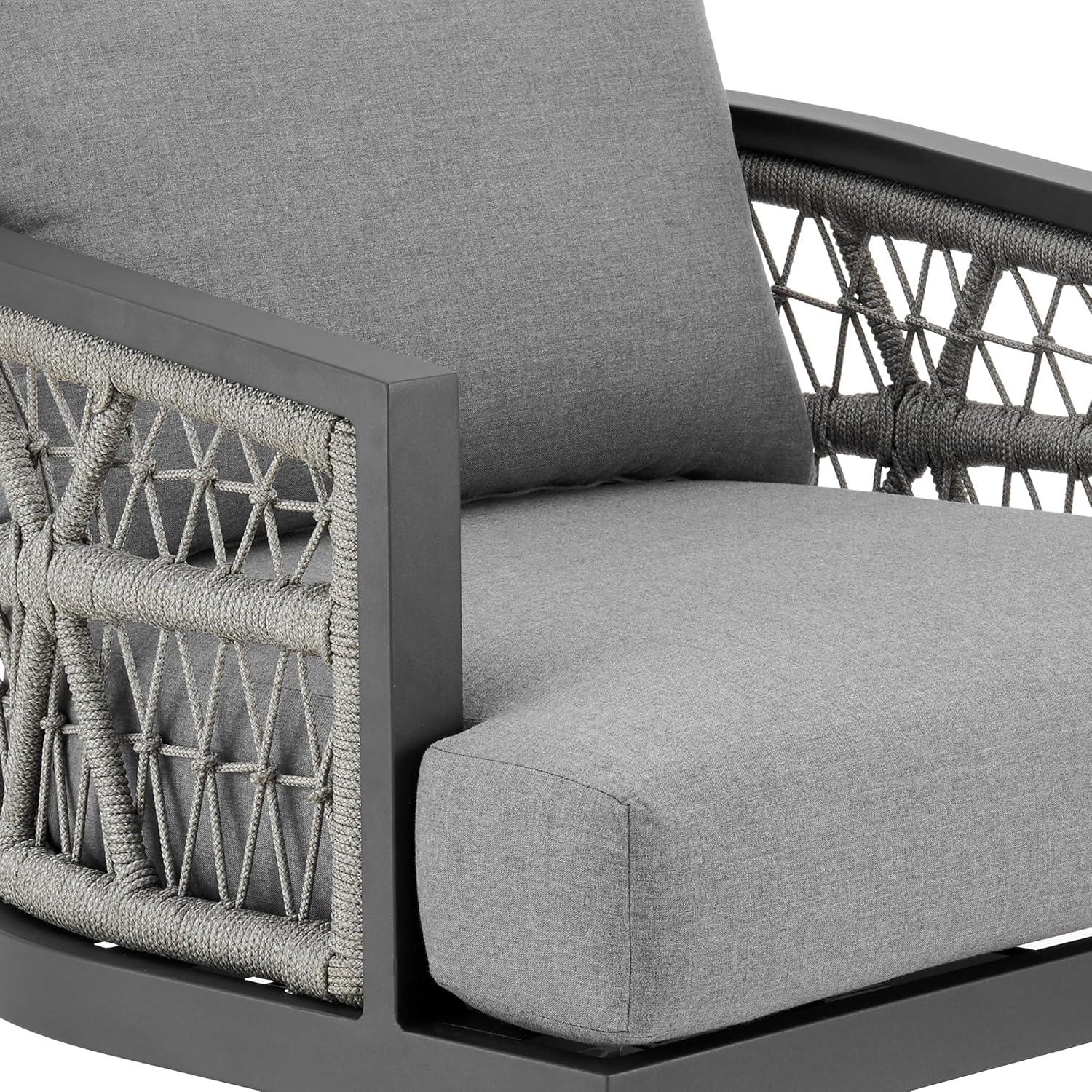 image:imageZella Outdoor Patio 3 Piece Swivel Seating Set in Aluminum with Light Gray Rope and Cushions