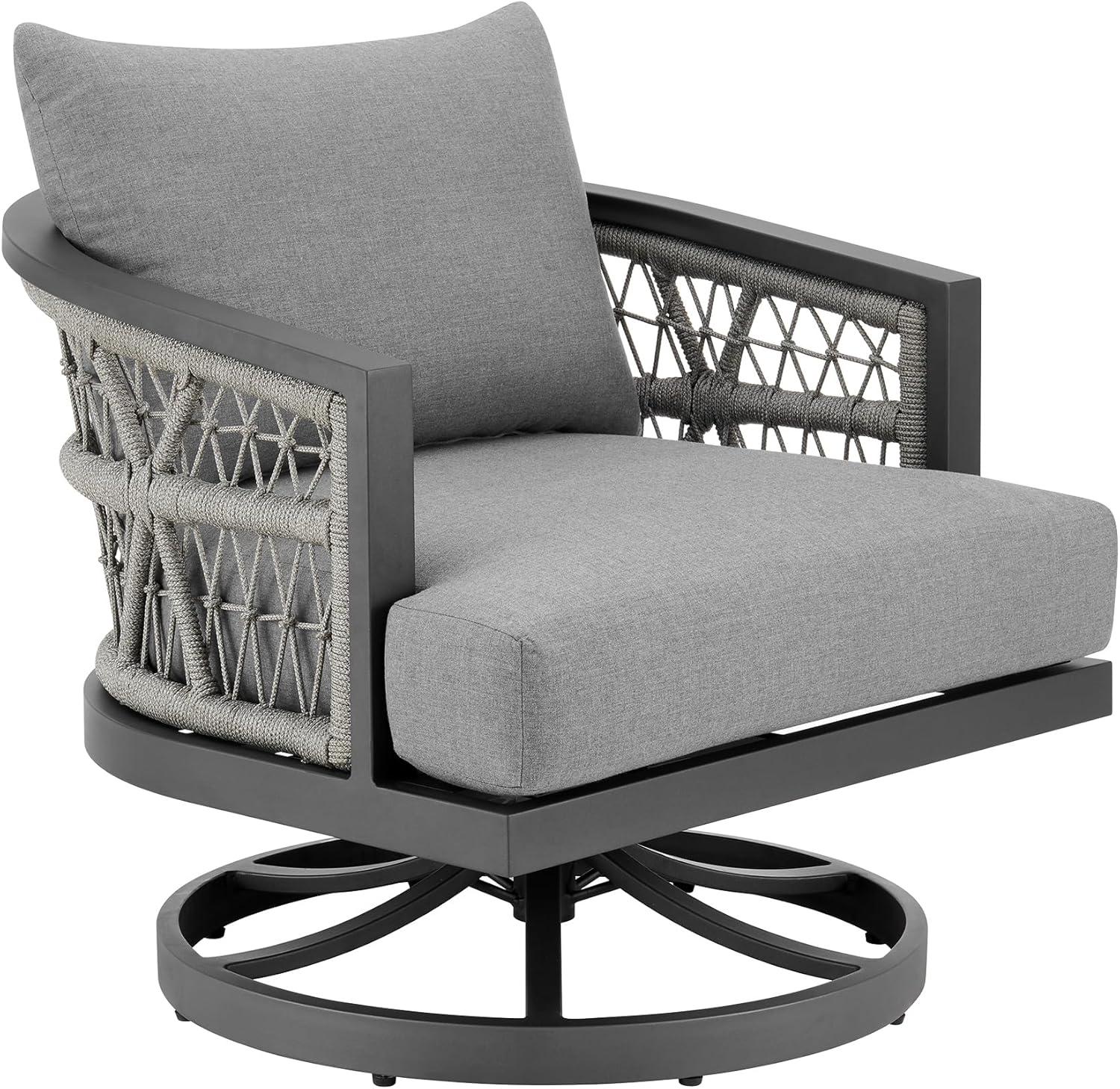 image:imageZella Outdoor Patio 3 Piece Swivel Seating Set in Aluminum with Light Gray Rope and Cushions