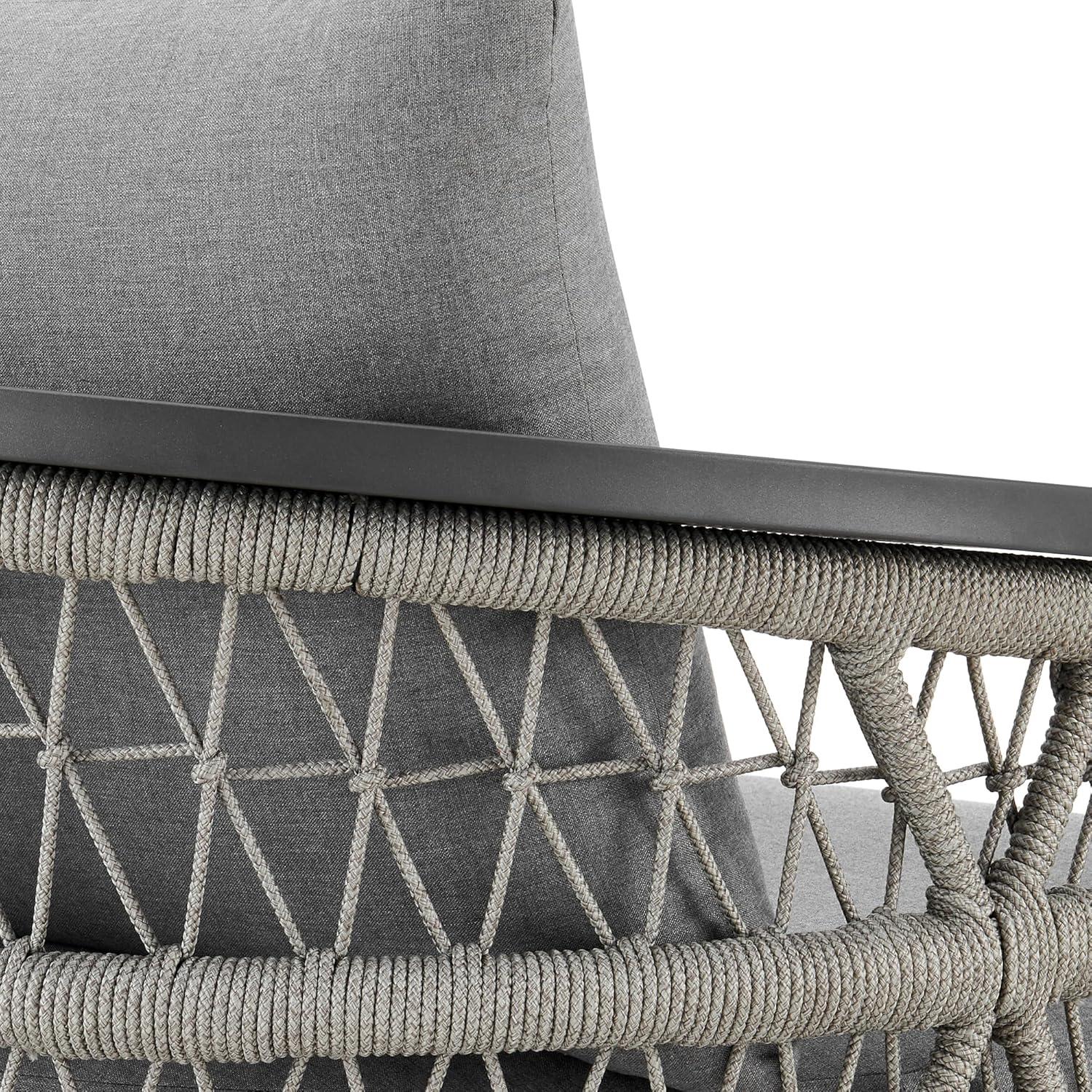 image:imageZella Outdoor Patio 3 Piece Swivel Seating Set in Aluminum with Light Gray Rope and Cushions