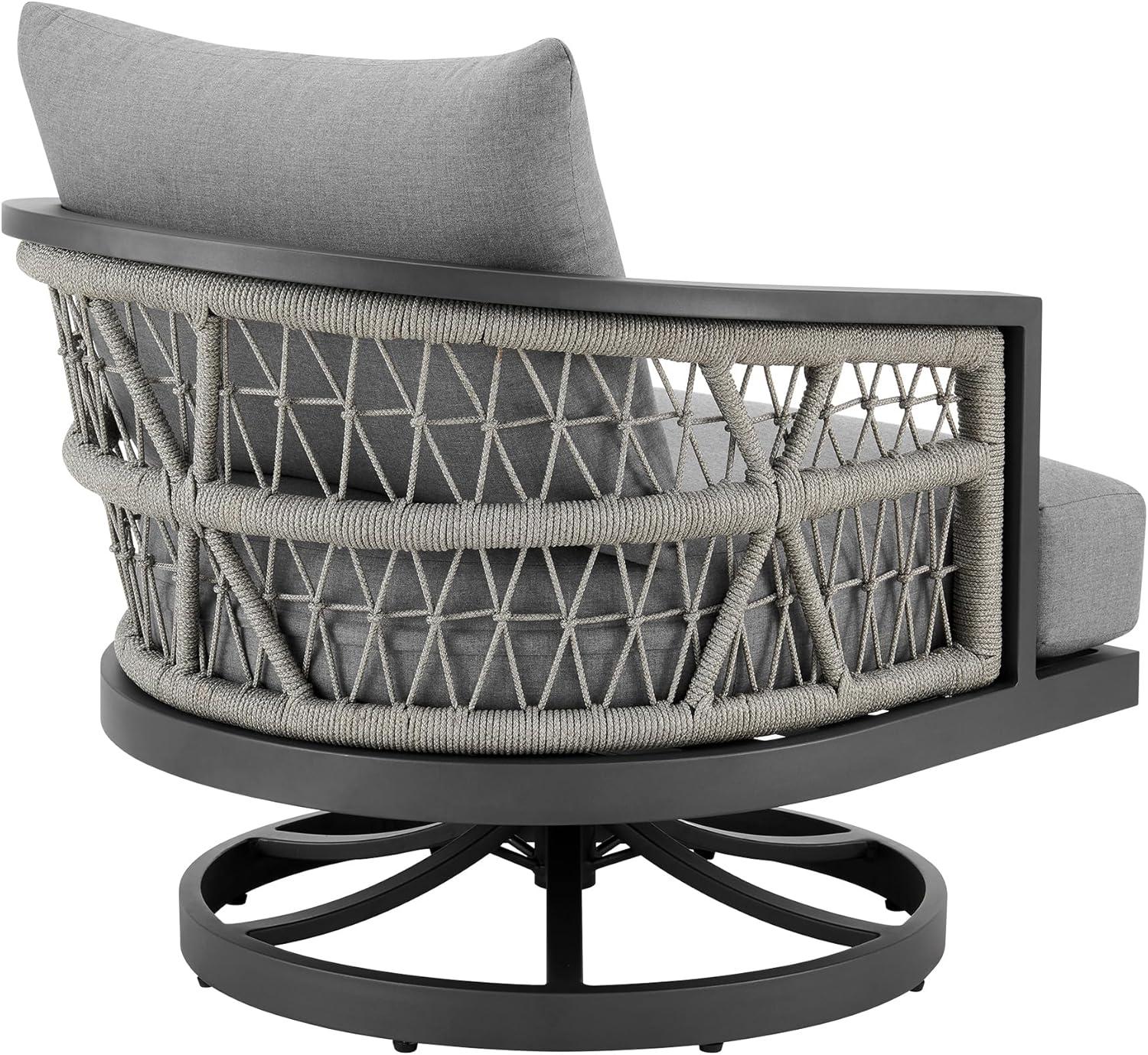 image:imageZella Outdoor Patio 3 Piece Swivel Seating Set in Aluminum with Light Gray Rope and Cushions