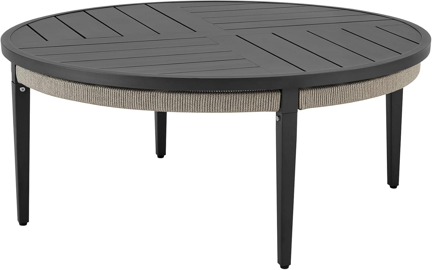 image:imageZella Outdoor Patio 3 Piece Swivel Seating Set in Aluminum with Light Gray Rope and Cushions