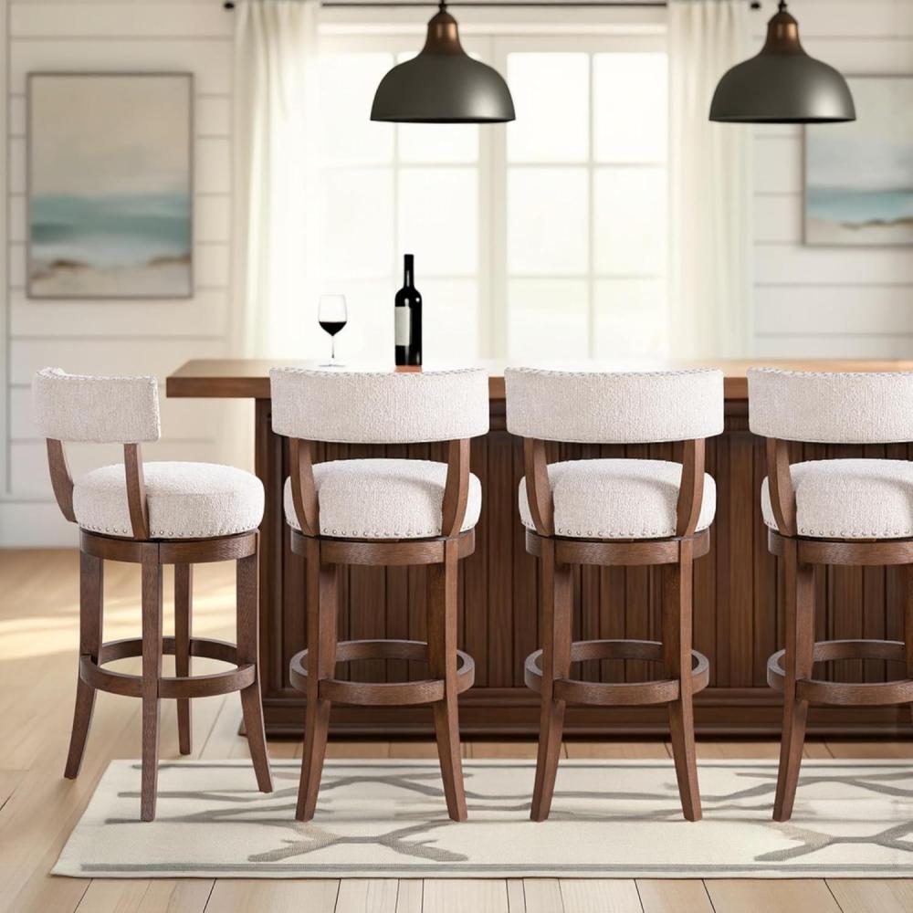 image:imageArmen Living Mystic Brown Solid Wood Upholstered 30 Bar Height Swivel Barstool with Ancient Stone Fabric Seat Set of 4