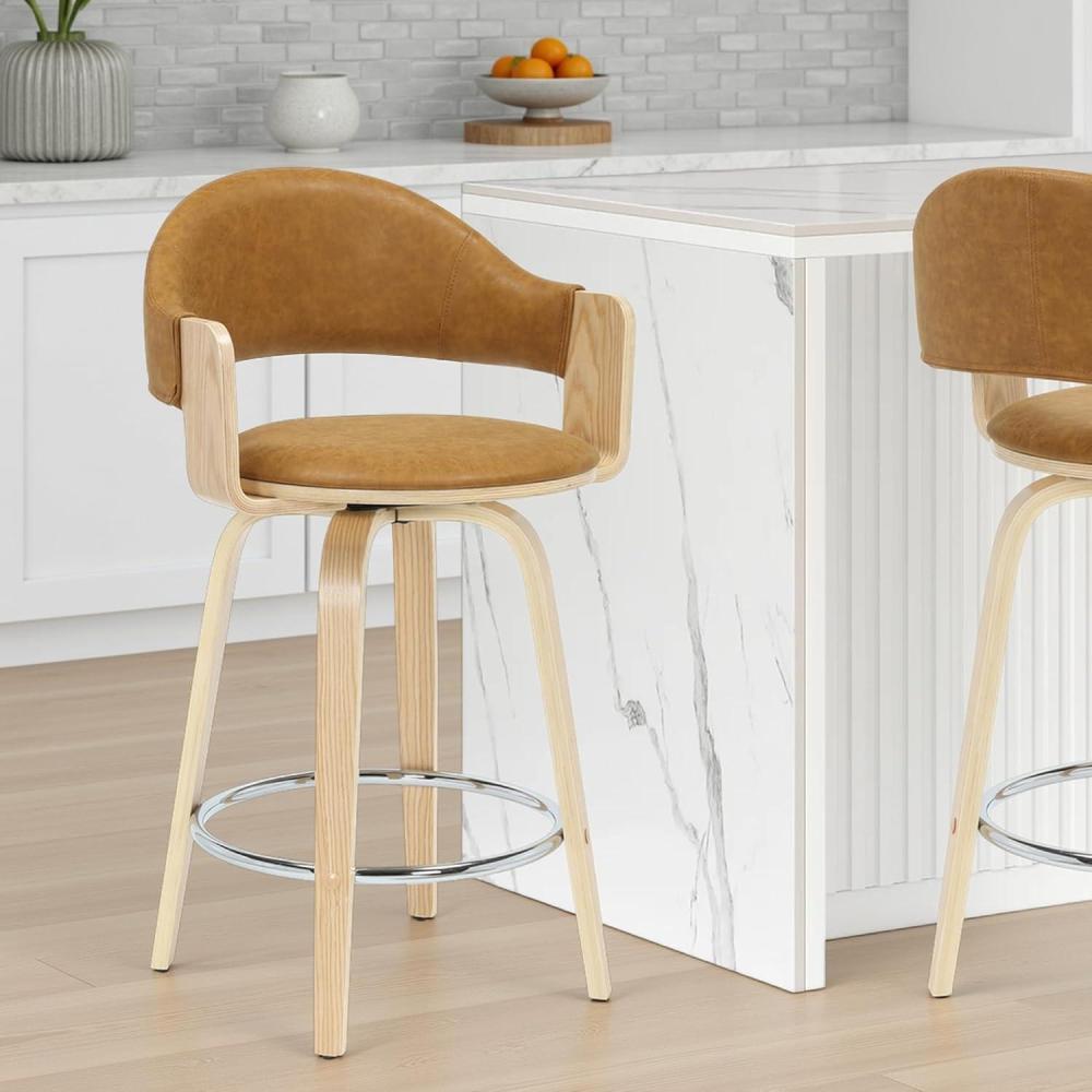 image:imageDaxton 36 in H Swivel Counter Height Vintage Dark Brown Round Back Wood Bar Stool with Faux Leather Seat Set of 2CamelOak