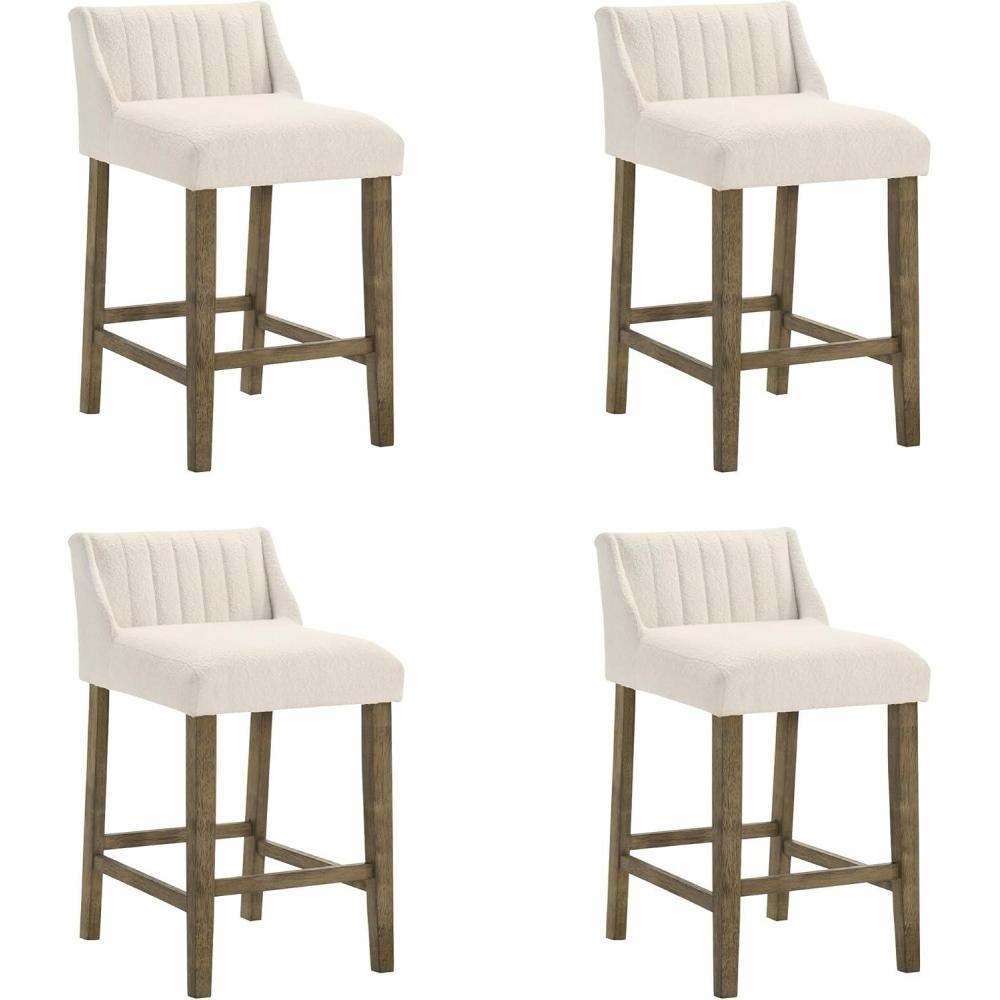 image:imageFauna Modern Transitional Wood Counter Height Kitchen Bar Stool in Putty Brown Finish with White Boucle Fabric Upholstered Seat Set of 2WhitePutty Brown