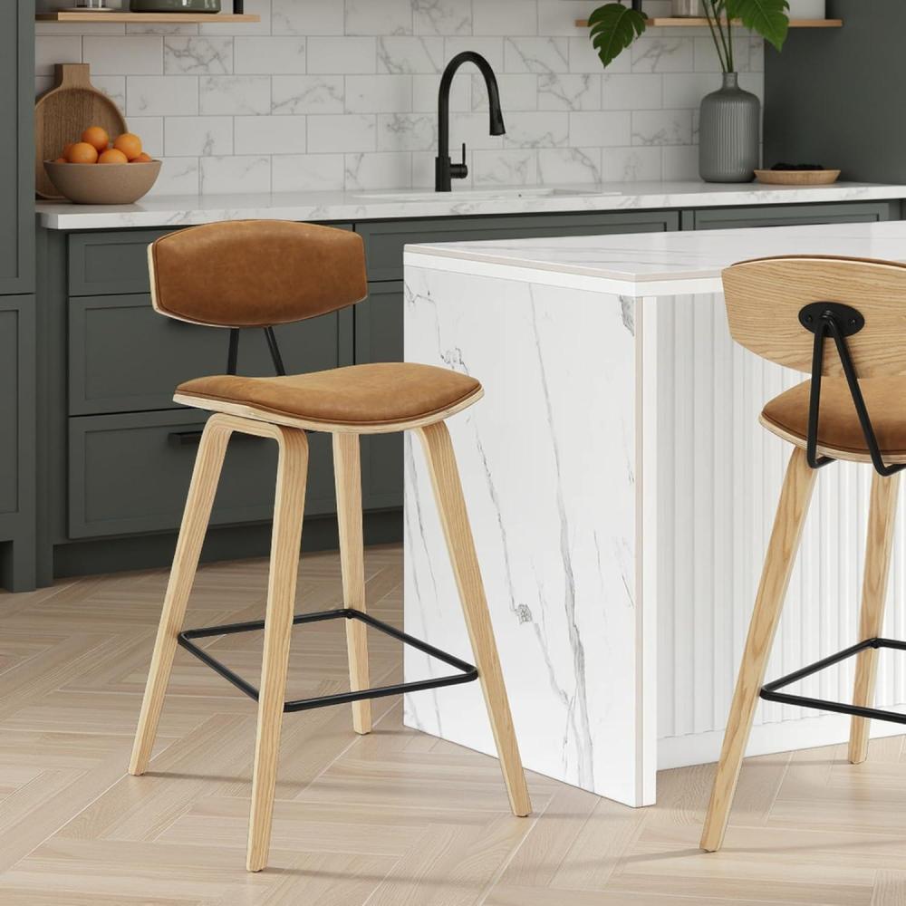 image:imageFox 38 in H Bar Height Vintage Green Curved Back Wood Bar Stool with Faux Leather Seat Set of 4CamelOak